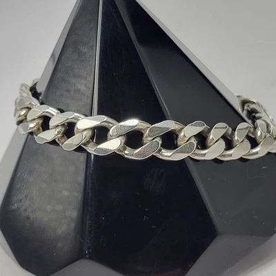 Italy Cuban Link Chain Bracelet 925 Sterling Silver 41 Grams 11 mm Size 9.5 - Image 1 of 4