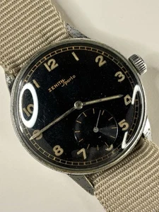 ZENITH Sporto WW2 Doctors Vintage 1940’s  Men’s Manual Black Steel Watch 12-4-P - Picture 1 of 7