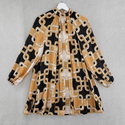 Vestido Richard Allen Talla 2 Marrón Estampado Piccadilly NUEVO X H&M 60s Retro Mod Swing Foto 1 de 4