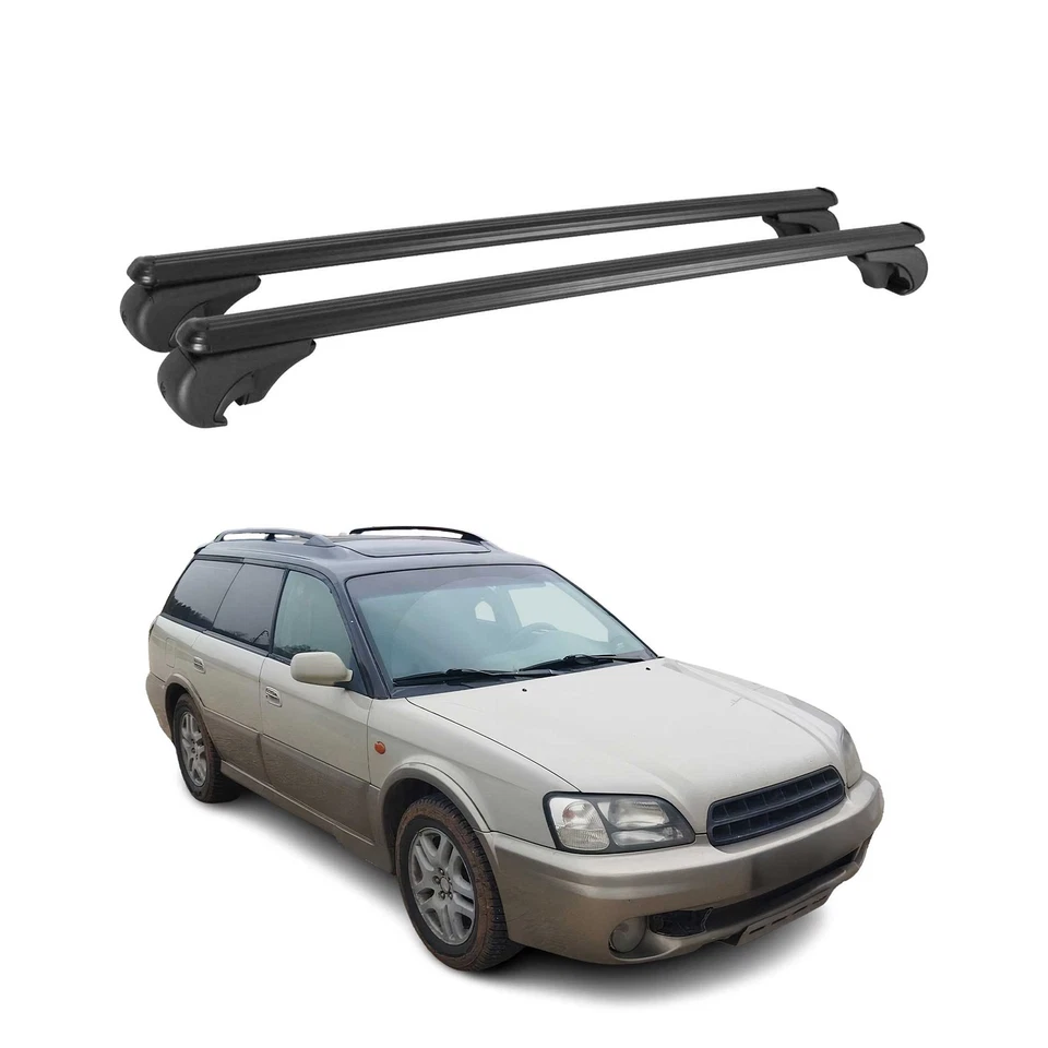 Porta-bagagens preto barras transversais rack de teto bloqueável Subaru Outback 2000-2004 - Imagem 1 de 4