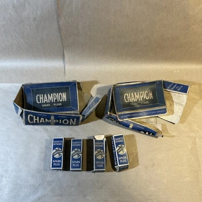 Set Of 4 Champion C-4 7/8 Inch 1 1/8” Hex Spark Plugs W/ Original Boxes INVJDH20 - Image 1 of 4