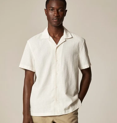 J Crew Short Sleeve Cotton Dobby Camp Collar Shirt Mens Small Bisque - Image 1 of 4