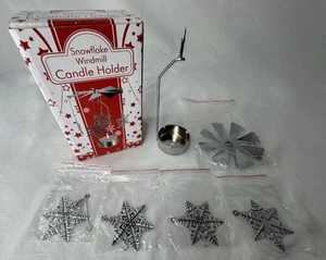 Snowflake Windmill Candle 5.5" Holder Carousel Spinner Christmas Winter - Picture 1 of 11