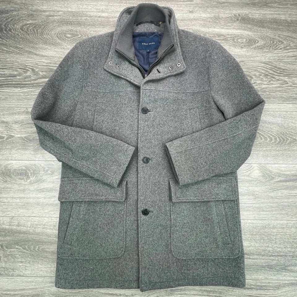 Cole Haan Jacket Mens Large Wool Cashmere Blend Full Zip Button Coat Preppy - Image 1 of 4
