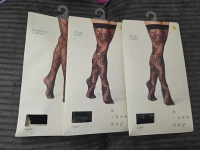 A New Day Women's M/L Black Floral Thigh High(2) And Fashion Tights 1 pair  NWT - Image 1 of 4
