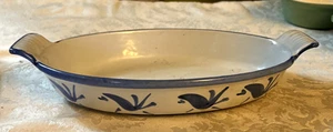 Vtg ENAMEL CAST IRON HUSQVARNA 10.5x6.25" Oval CASSEROLE DISH SWEDEN BLUE WHITE - Picture 1 of 6