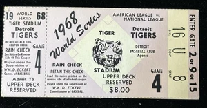 1968 Cardinals Tigers  World Series GM 4 Ticket Brock SB Record/Bob Gibson Win⚾️ - Picture 1 of 4