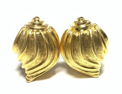 Liz Clairborne Gold Tone Shell Clip-On Climber Earrings KY115 - Image 1 of 4