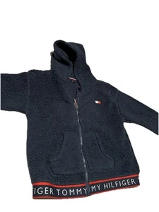 Tommy Hilfiger Full Zip Long Sleeve Large 12-14 Blue Red & White Fluffy Hoodie - Picture 1 of 14