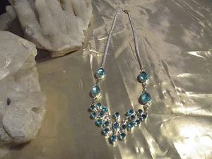 BEAUTIFUL NEW BLUE TOPAZ NECKLACE 21"; HANDCRAFTED NECKLACE 23 STONES - Picture 1 of 3