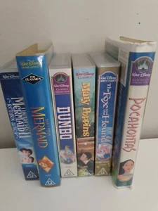 Disney Classic VHS Collection Mermaid Dumbo Mary Poppin Fox and Hound Vintage - Picture 1 of 8