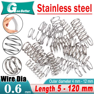 GOO BETTER Wire Dia 0.6mm Compression Spring OD 4 -12mm & 5mm - 120mm Length Pressure Small