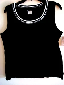 Camiseta sin mangas tejida para dama talla mediana (8-10) cuello vieira algodón negro NUEVA - Imagen 1 de 2