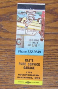CUBIERTA DE LIBRO DE CERILLAS DE GASOLINERA DE PETRÓLEO PURO: RAY'S DAVENPORT, IOWA MATCHCOVER -C19 - Imagen 1 de 2