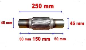 45 MM (1,75 ZOLL) X 250 MM (10 ZOLL) AUSPUFF FLEXIROHR FLEXGELENK FLEXIBLES SCHLAUROHR - Bild 1 von 7