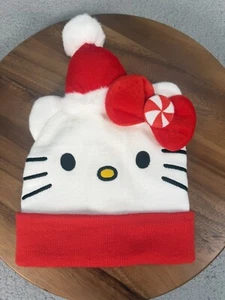 Hello Kitty NWT Holiday Stocking/Beanie Cap, Fits Kids & Adults, White/Red - Picture 1 of 7