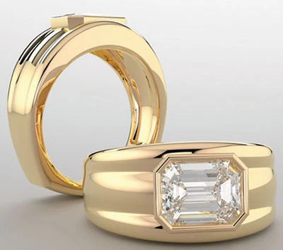 1.02 carat Emerald cut Diamond Engagement Solitaire Mens 14k Yellow Gold Ring - Image 1 of 2