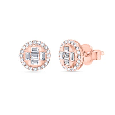 1.23 Ct Certified Natural Diamond Cluster Stud Earrings 14K Rose Gold - Imagem 1 de 4