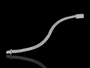 Aprx. 5 Carats Natural Pave Diamond Cuban Bracelet in Solid 14 Karat White Gold - Picture 1 of 5