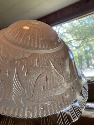 Vintage Art Deco Shade Ceiling Light Fixture 1920-40’s Pink 10 1/2" FLYING GEESE - Image 1 of 4