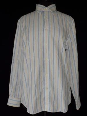 Camisa de vestir para hombre Express mediana azul amarillo a rayas con botones Foto 1 de 3