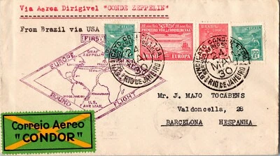 1930 Brasil Río Janeiro Graf Zeppelin LZ 127 envollope Cubierta a Barcelona España Foto 1 de 2