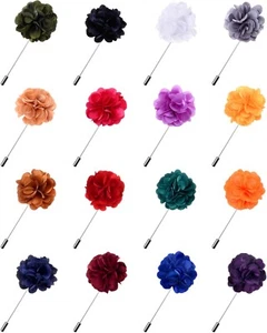 16 Pieces Flower Men'S Lapel Pins Handmade Satin Boutonniere Pin for Suit Weddin - Picture 1 of 6