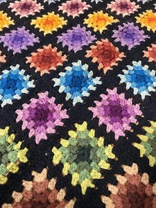 Vintage Granny Square Afghan Blanket Throw Handmade Crochet Ombre 54x47 Roseanne - Picture 1 of 18
