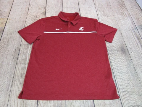 TEAM ISSUED Nike Dri-Fit WSU Washington State Football Red Striped Polo Large Cover