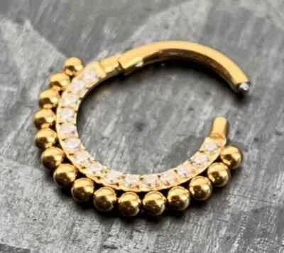 Anillo de segmento con bisagras gema pavimentada línea de bola 16 g clicker de tabique acero quirúrgico 1 pieza  Foto 1 de 4