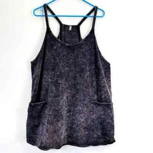 Hot Shot Super Acid Wash Black Stretch Cotton Tank Minidress Romper Size Large - Picture 1 of 6