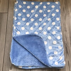 Riegel Blue White Polka Dots Sherpa Baby Lovey Blanket Excellent - Picture 1 of 9