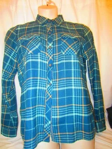 MARMOT blue green plaid LS Flannel Bridget shirt Women L $60 - Picture 1 of 6