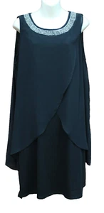 Womens Crossroads Black Sleeveless Stretch Smart Dress Chiffon Overlay Bead Neck - Picture 1 of 2