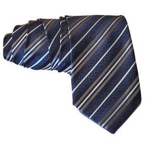  FERRUCCI Blue/White Striped 100% Microfiber Necktie Pre-owned L 60" W 3.5" - Picture 1 of 4