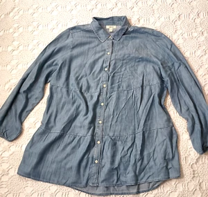 Style & Co Chambray Shirt top Blouse Button Up Blue 100% Lyocell Shift 2X Women - Picture 1 of 9