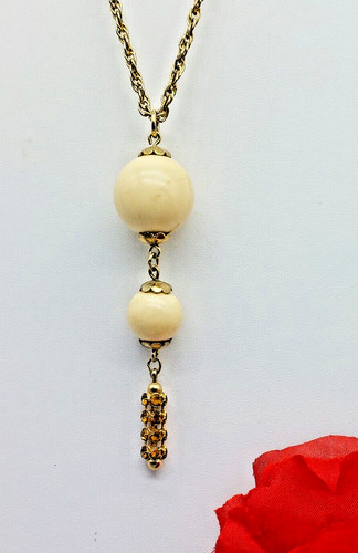 OFF WHITE Bellissima catena rolo tono oro bianco sporco doppia sfera ciondolo strass gialli