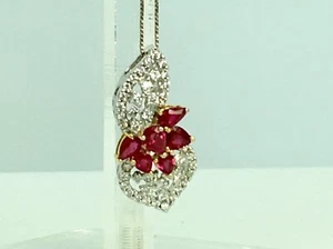 Fine 3.30ct Natural Ruby & Diamonds Pendant White Gold 18K - Afbeelding 1 van 11