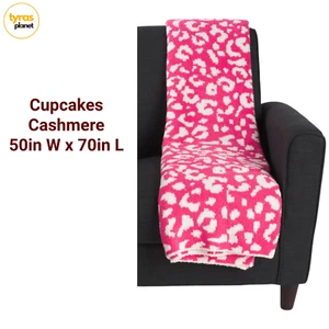 Cupcakes Cashmere Throw Blanket Decorative Leopard Cheetah Pink White 50x70in - Picture 1 of 4
