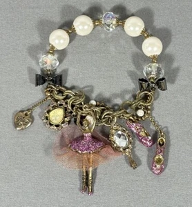 Betsey Johnson Tzarina Princess Ballet Ballerina Bracelet Mirror Pearl Stretch - Picture 1 of 11