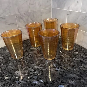 Vtg Jeanette Carnival Glass Marigold Block Optic Juice Tumbler Flat Bottom Glass - Picture 1 of 8