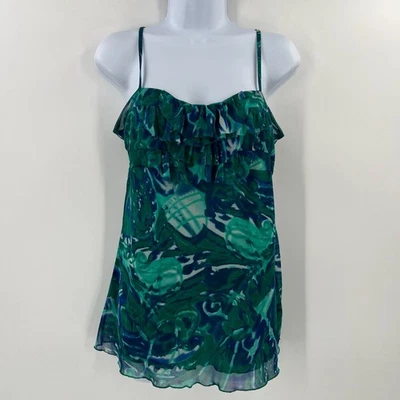 Camisola INC International Concepts L con Volantes Verde Azul Abstracto Capas Top Foto 1 de 4