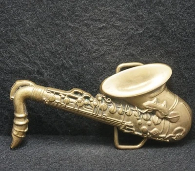 XD03118 复古 1980 年切割 * * SAXAPHONE * * 音乐仪器艺术作品皮带扣 — 第 1/2 张图片