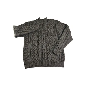 Maglione Orvis Cable Knit 1/4 Zip Lana Irlandese Uomo M Marrone Grosso Pescatore Irlanda - Foto 1 di 13