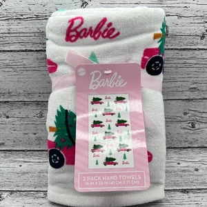 Barbie Paquete de 2 Toallas de Mano Vacaciones de Navidad 16x28 Algodón Rosa Coche Árbol de Navidad - Imagen 1 de 5