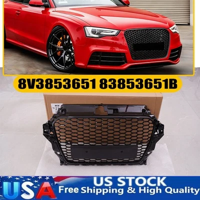 Para Audi A3 2014-2016 8V RS3 estilo parrilla delantera marco negro brillante + panal EE. UU. Foto 1 de 4