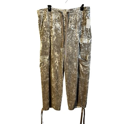 Jessica Simpson Velvet Cargo Pant Plus Size 3X Pearl Grey Drawstring Pockets NEW - Image 1 of 4