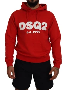 Dsquared² Red Cotton Hooded Printed Men Pullover Men's Sweater Authentic - Picture 1 of 5