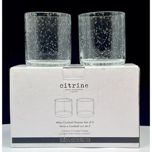 Citrine ATLAS 10 Oz Bubble Low Ball Glass Cocktail Glasses Set Of 2 BRAND NEW - Picture 1 of 9