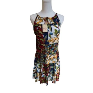 RAGA Dress Sleeveless Mini Sz Small Nature Tropical Floral Multicolor Boho NWT  - Picture 1 of 7